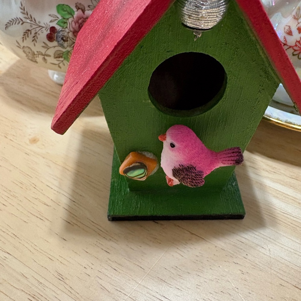 Colorful Birdhouse with Pink Bird Accent made with Vintage Repurposed Jewelry